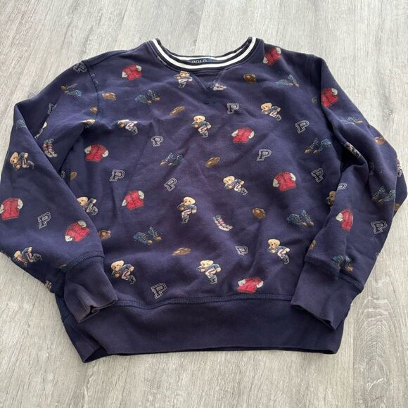 Polo Bear Ralph Lauren Boys Medium Sweatshirt Football Youth Crewneck - Picture 1 of 5